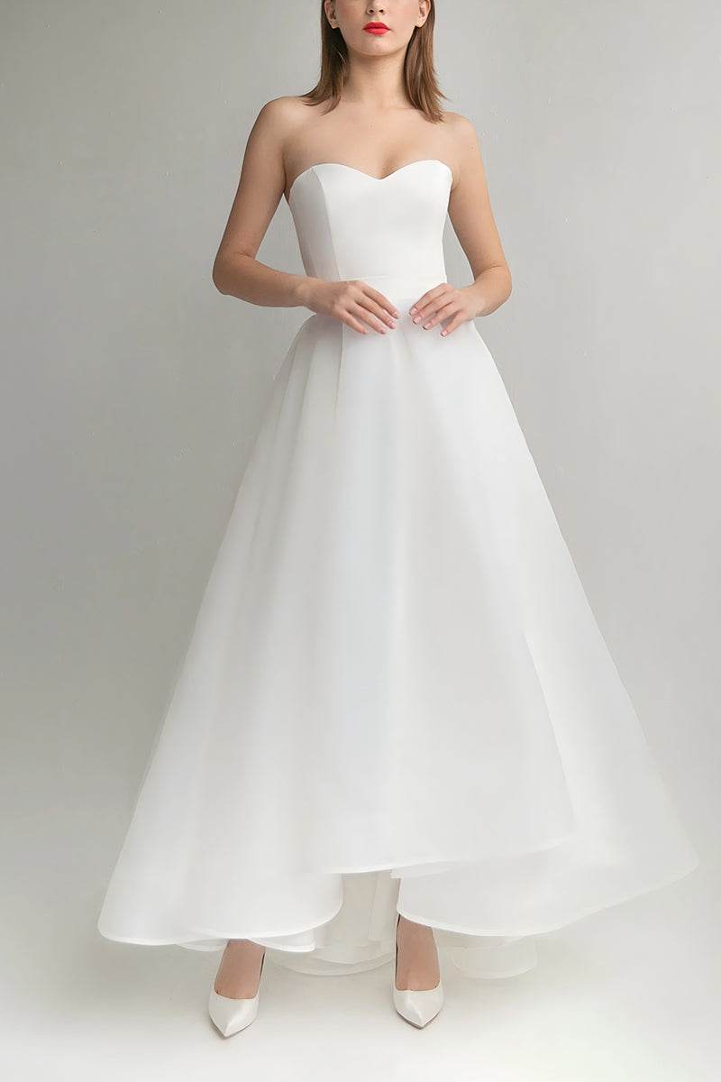 A-Line Ankle Length Organza Little White Dress 100009 - COCOMELODY